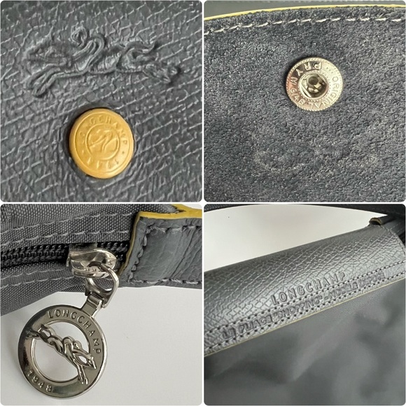 Authentic Longchamp Le Pliage Club Shoulder Shopping Tote – Gray w/ Yellow trim - Picture 13 of 16